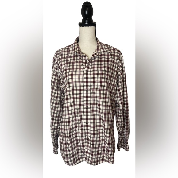 Eddie Bauer Size M Long Sleeve Button Down Shirt Red/Black Plaid Relaxed Fit - Picture 2 of 5